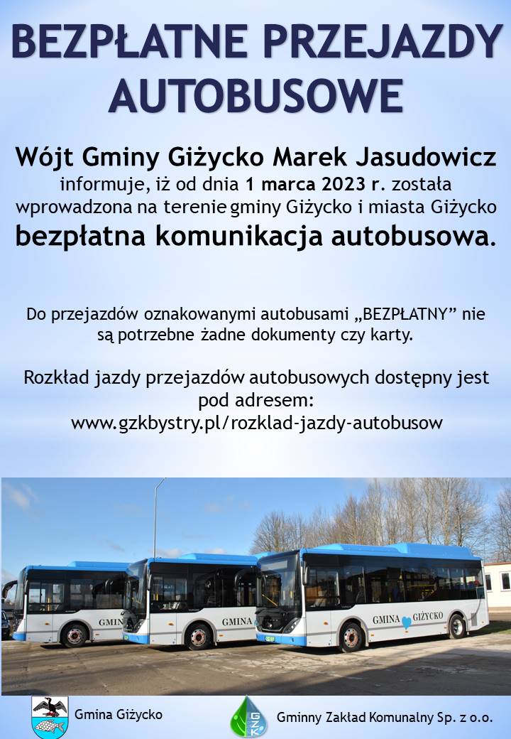 Informacja o wprowadzeniu bezpłatnych autobusów - 1-03-2023